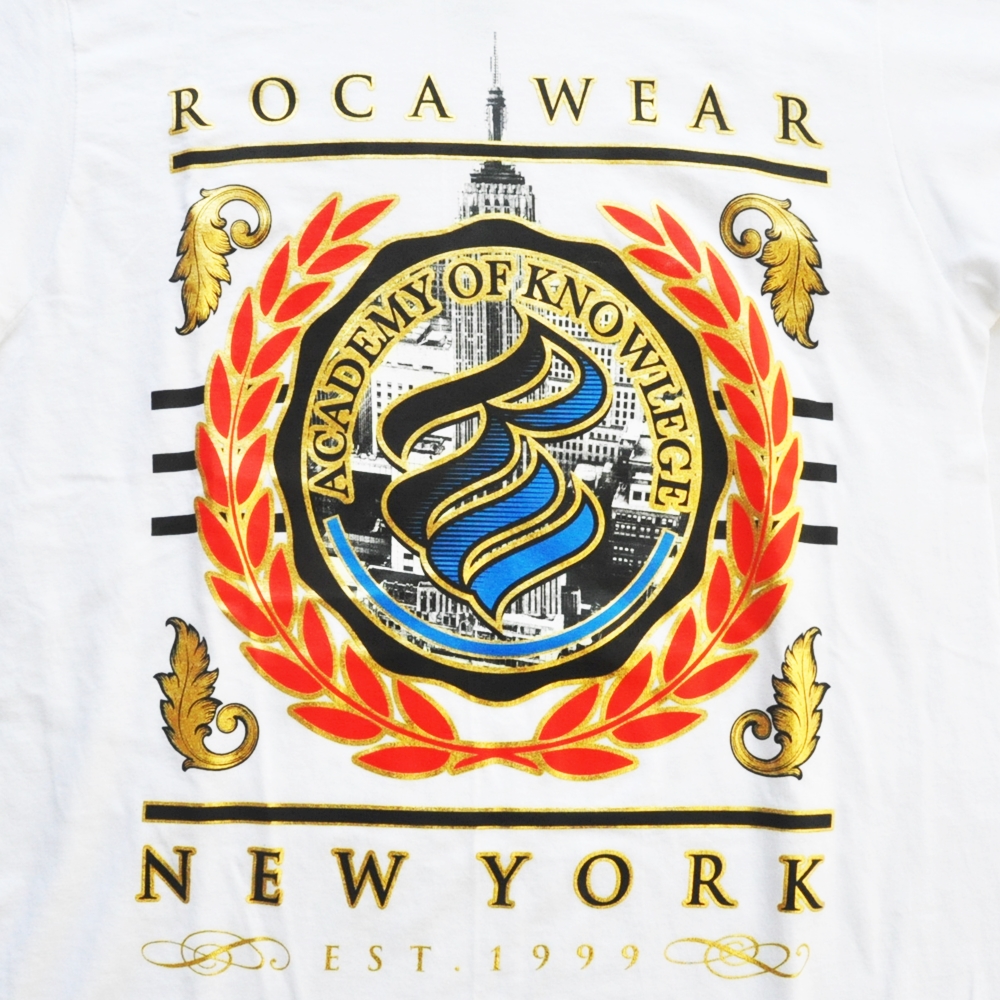 ROCAWEAR/ロカウェア NEW YORK ACADEMY OF KNOWLEGE LOGO T-SHIRT WHITE DEAD STOCK M,L,XL