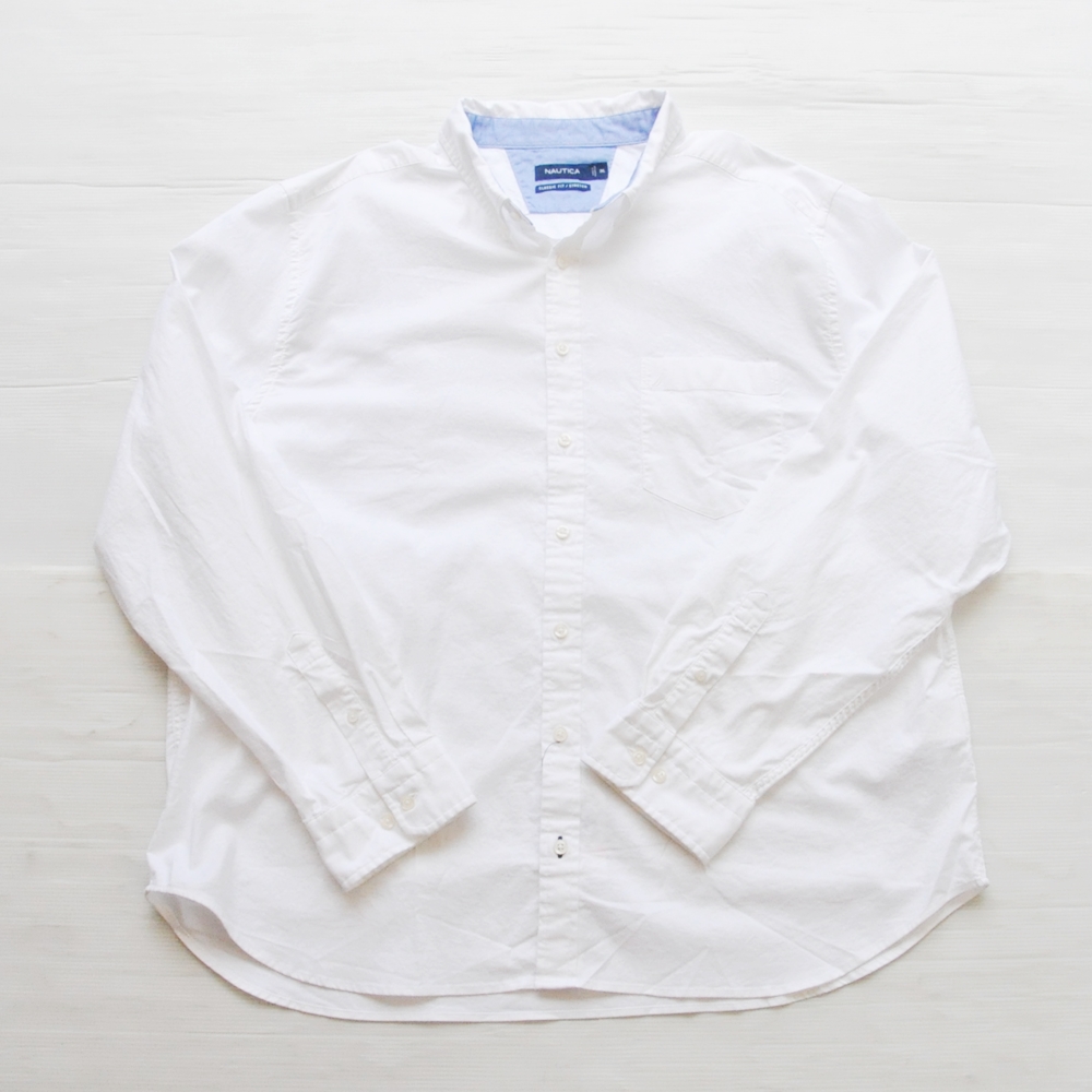 NAUTICA/ノーティカ CLASSIC FIT STRETCH OXFORD LONG SLEEVE SHIRT WHITE BIG SIZE