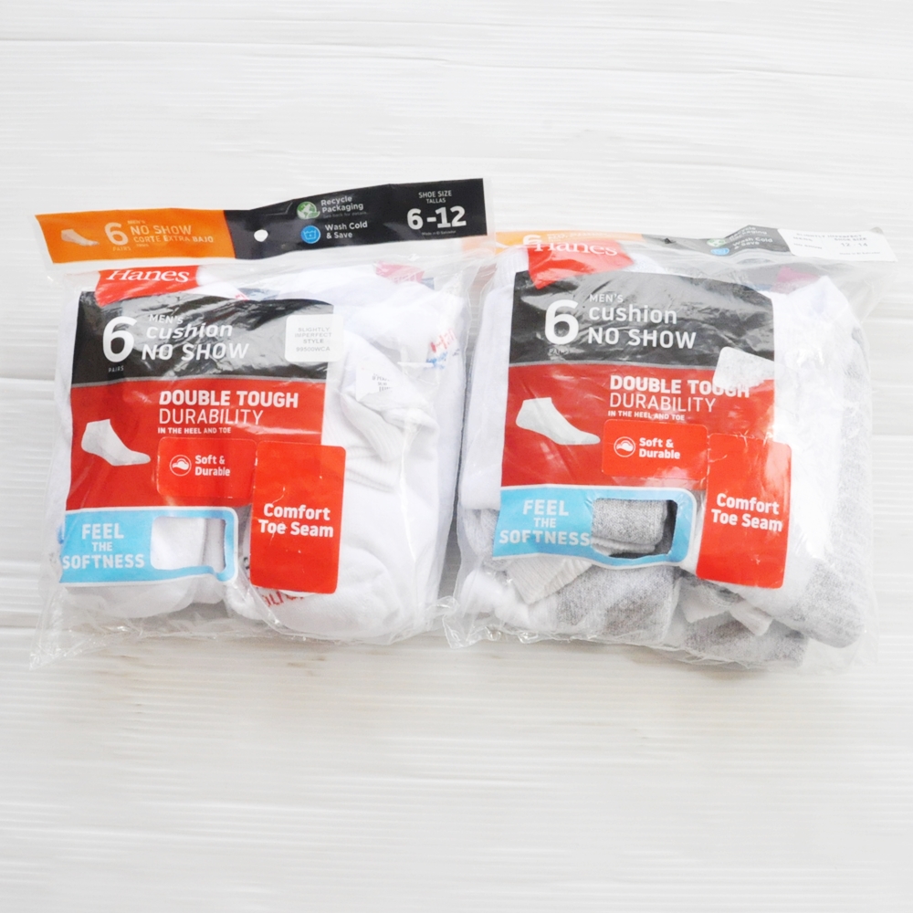 HANES / ヘインズ 6 VALUE PACK CUSHION NO SHOW DOUBLE TOUGH DURABILITY SOCKS WHITE