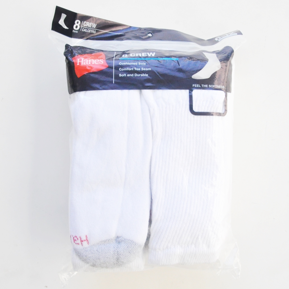 HANES / ヘインズ 8 VALUE PACK CUSHION CREW SOCKS WHITE 6-12