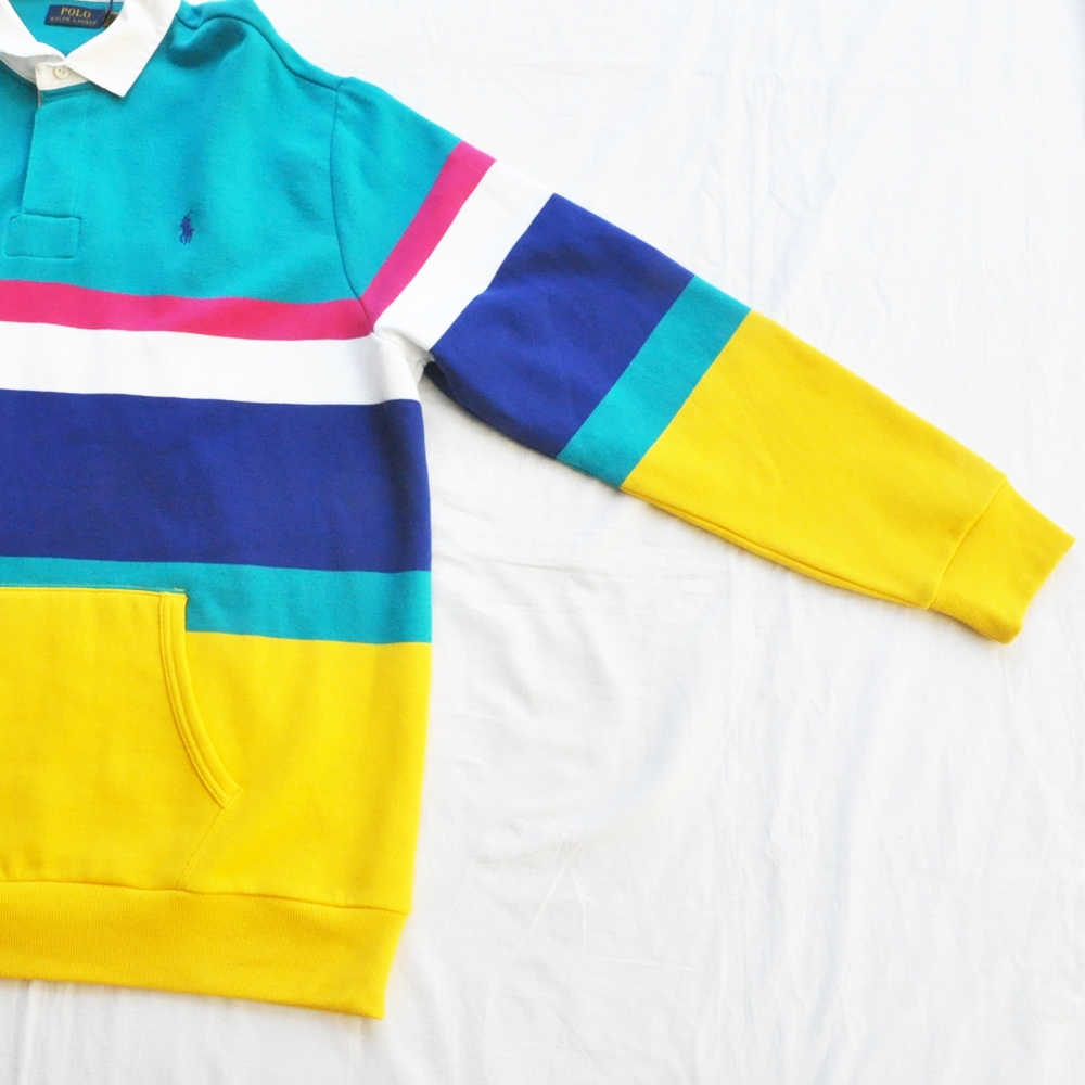 POLO RALPH LAUREN / ポロラルローレン MULTICOLOR BORDER ONE POINT LOGO RUGBY SWEAT SHIRT BIG SIZE-4