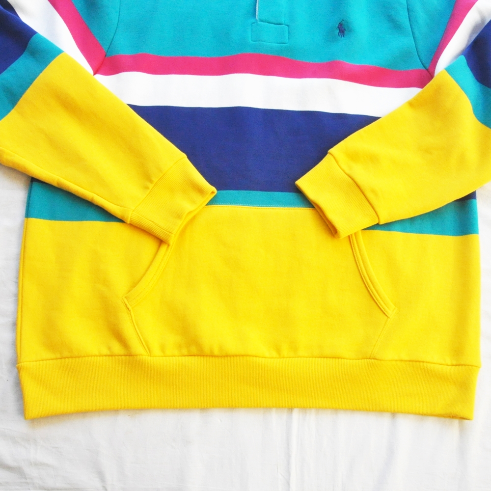 POLO RALPH LAUREN / ポロラルローレン MULTICOLOR BORDER ONE POINT LOGO RUGBY SWEAT SHIRT BIG SIZE-5