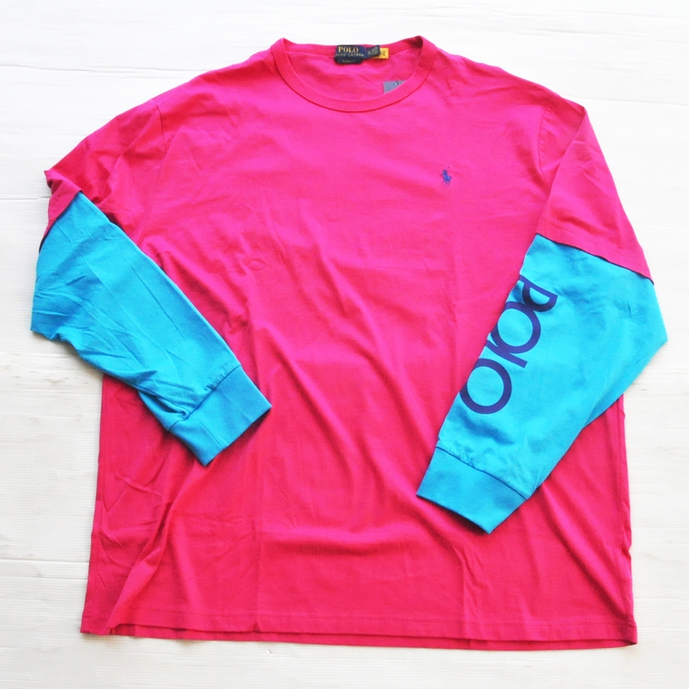 POLO RALPH LAUREN / ポロラルローレン ONE POINT PONY LOGO LONG SLEEVE T-SHIRT NEON PINK M～XXL