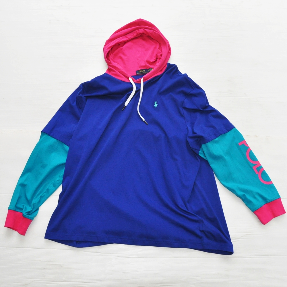 POLO RALPH LAUREN / ポロラルローレン ONE POINT PONY LOGO HOODIE LONG SLEEVE T-SHIRT NEON COLOR BIG SIZE