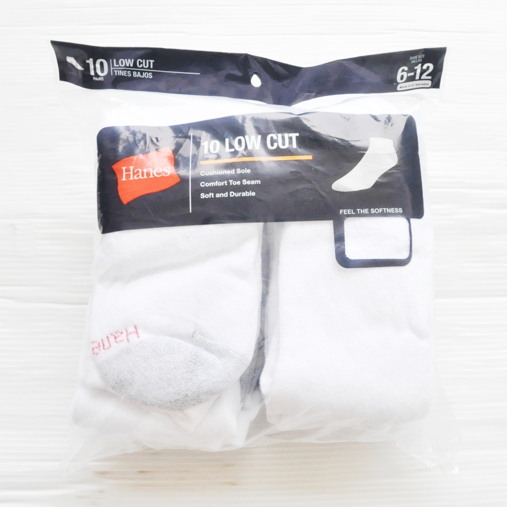 HANES / ヘインズ 10 VALUE PACK CUSHION LOW CUT SOCKS WHITE 6-12