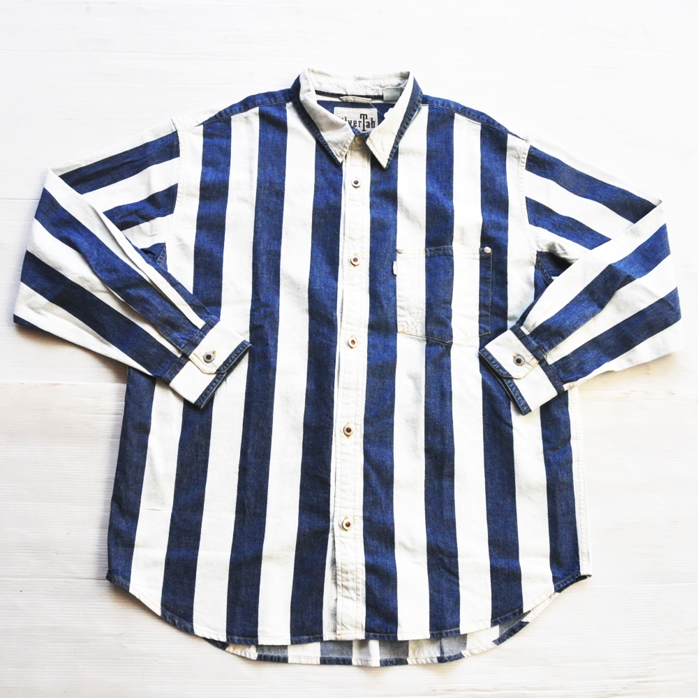 LEVI’S / リーバイス SILVERTAB INDIGO STRIPE OVER SIZE LONG SLEEVE SHIRT S～3XL