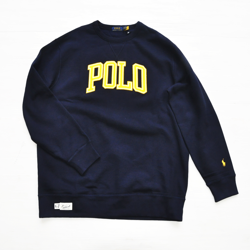 POLO RALPH LAUREN / ポロラルローレン POLO FELT LOGO CREW NECK SWEAT NAVY BIG SIZE