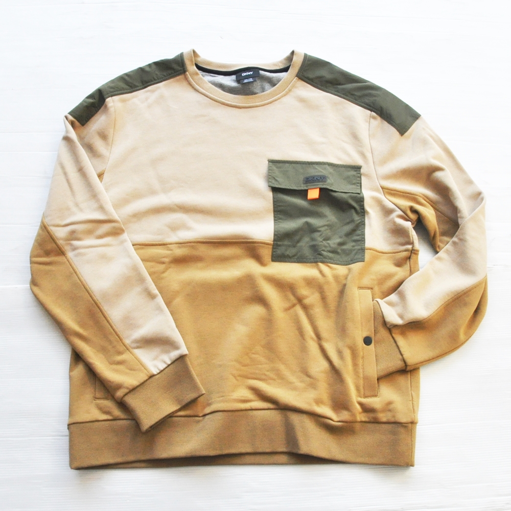 DKNY / ダナキャラン NYLON POCKET CREW NECK SWEAT BEIGE BIG SIZE