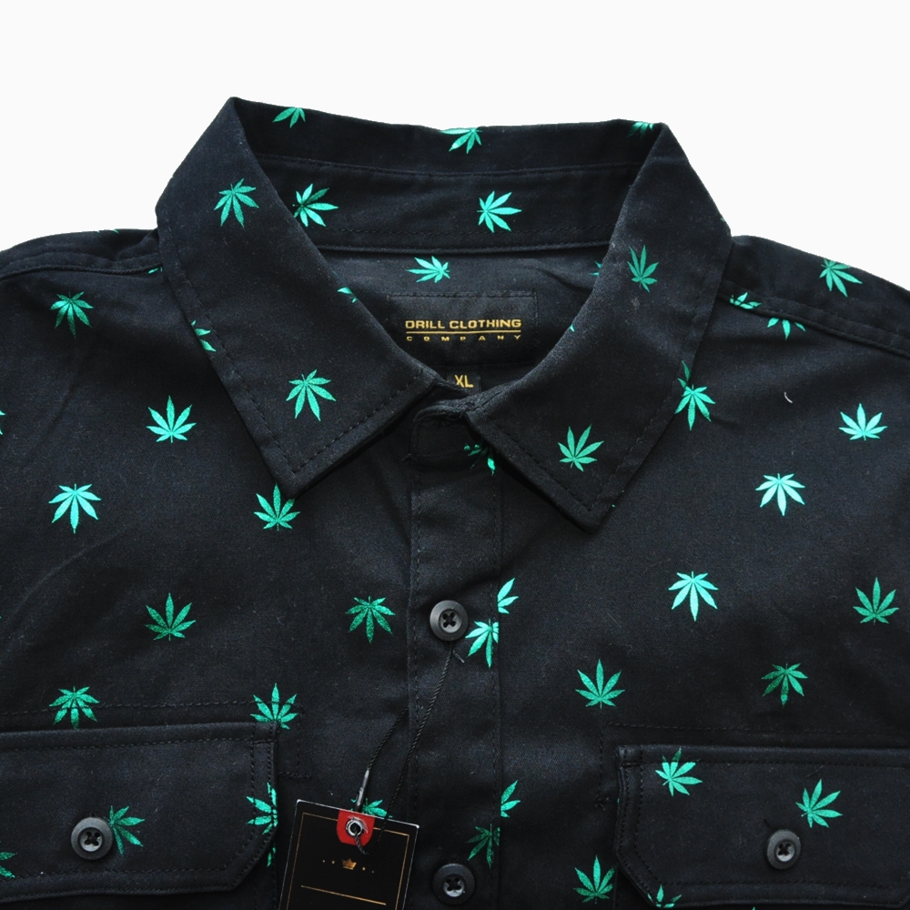 THE DRILL CLOTHIG COMPANY / ドリルクロージング CANNABIS PATTERNED ALL OVER SHIRT BIG SIZE-3