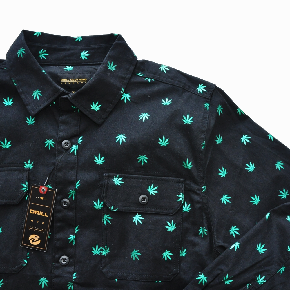 THE DRILL CLOTHIG COMPANY / ドリルクロージング CANNABIS PATTERNED ALL OVER SHIRT BIG SIZE-4
