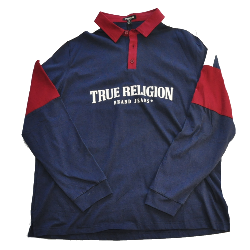 TRUE RELIGION / トゥルー レリジョン TRUE RELIGION LOGO RUGBY SHIRT NAVY BIG SIZE