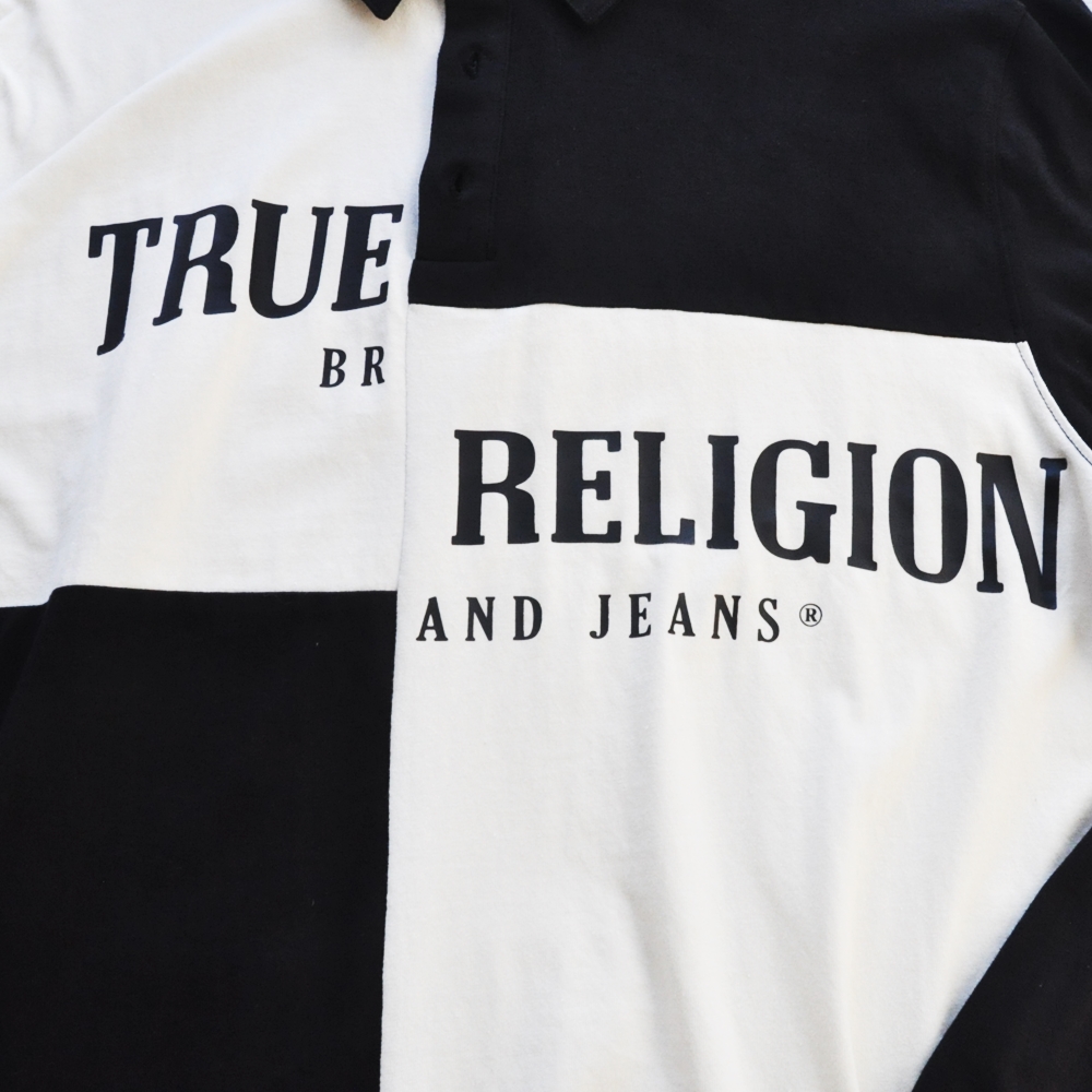 TRUE RELIGION / トゥルー レリジョン TRUE RELIGION SPLIT LOGO RUGBY SHIRT BLACK×