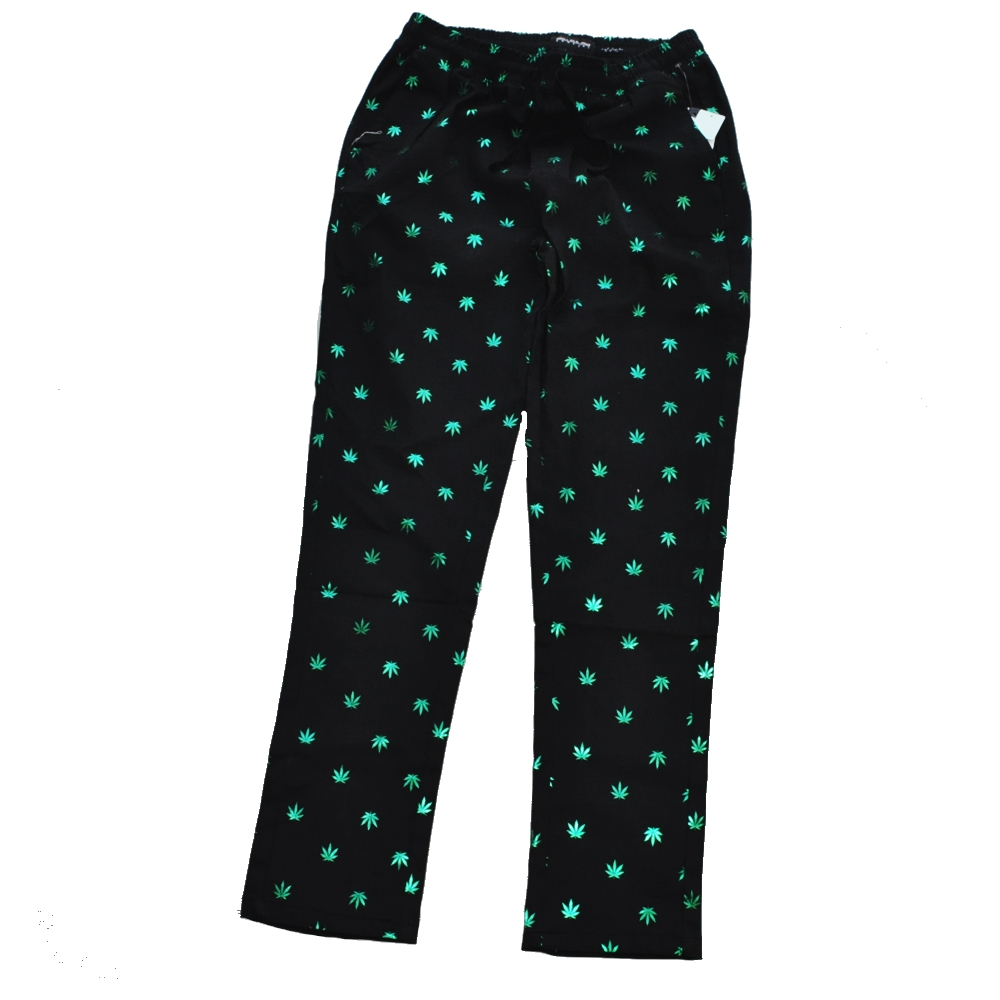 THE DRILL CLOTHIG COMPANY / ドリルクロージング CANNABIS PATTERNED STRETCH PANTS BLACK