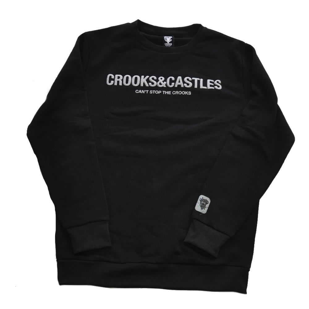 CROOKS＆CASTLES / クルックスアンドキャッスル CAN’T STOP THE CROOKS  CREW NECK SWEAT BLACK BIG SIZE