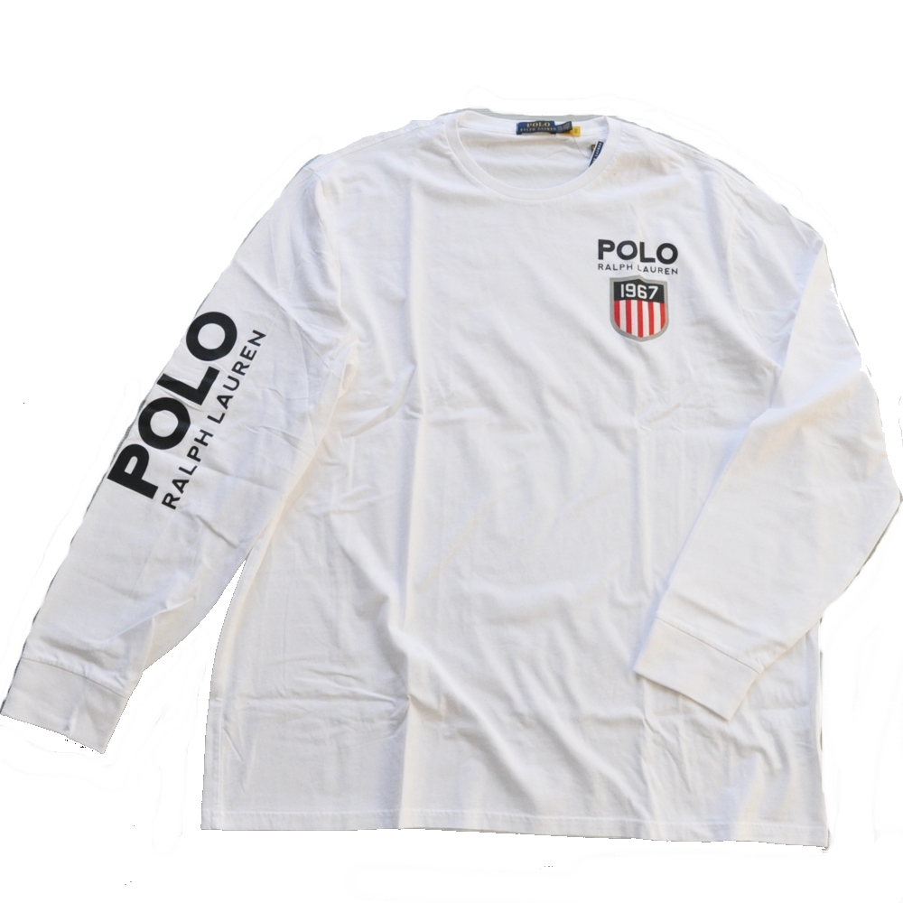 POLO RALPH LAUREN / ポロラルローレン USA EMBLEM POLO LOGO LONG SLEEVE T-SHIRT WHITE BIG SIZE