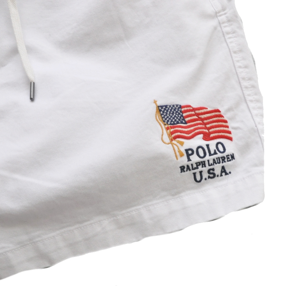POLO RALPH LAUREN / ポロラルローレン POLO USA FLAG STRETCH CLASSIC FIT SHORTS WHITE BIG SIZE-4