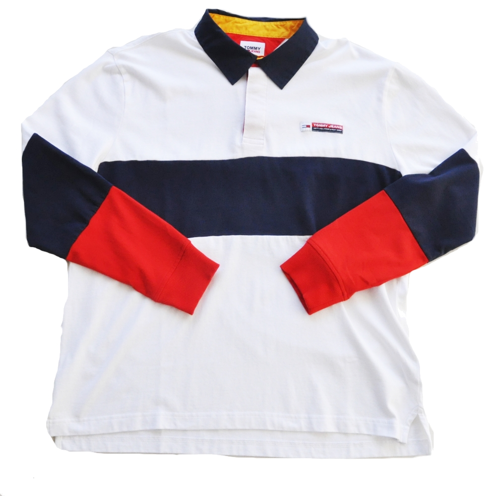 TOMMY JEANS / トミージーンズ TOMMY JEANS LOGO BORDER RUGBY SHIRT BIG SIZE