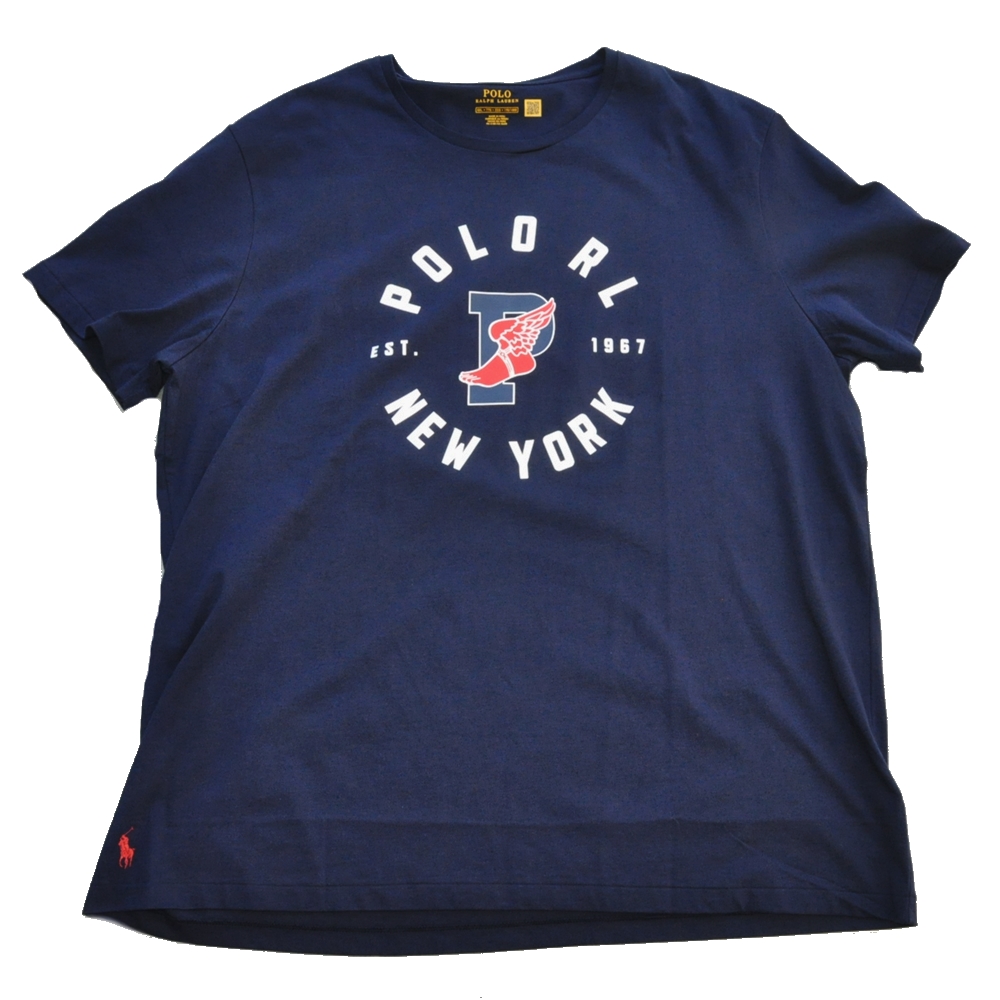 POLO RALPH LAUREN / ポロラルローレン P WING FOOT LOGO PL NEW YORK T-SHIRT NAVY BIG SIZE