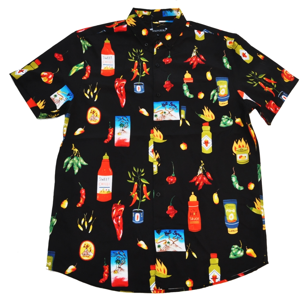 MOTOSURF / SWEET CHILLI & CHILI PEPPER WHOLE PATTERN BUTTON DOWN SHORT SLEEVE SHIRT