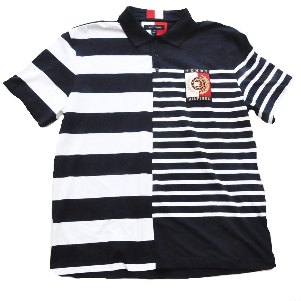 TOMMY HILFIGER /トミーヒルフィガー SPLIT BOARDER LOGO PATCH POLO SHIRT BLACK