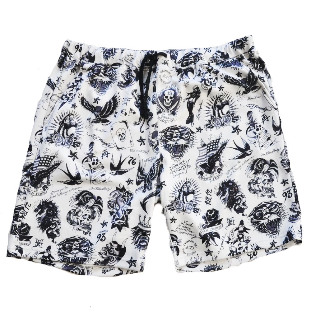 ED HARDY / エドハーディー  CLASSIC TATTO WHOLE PATTERN SWAT SHORTS XL