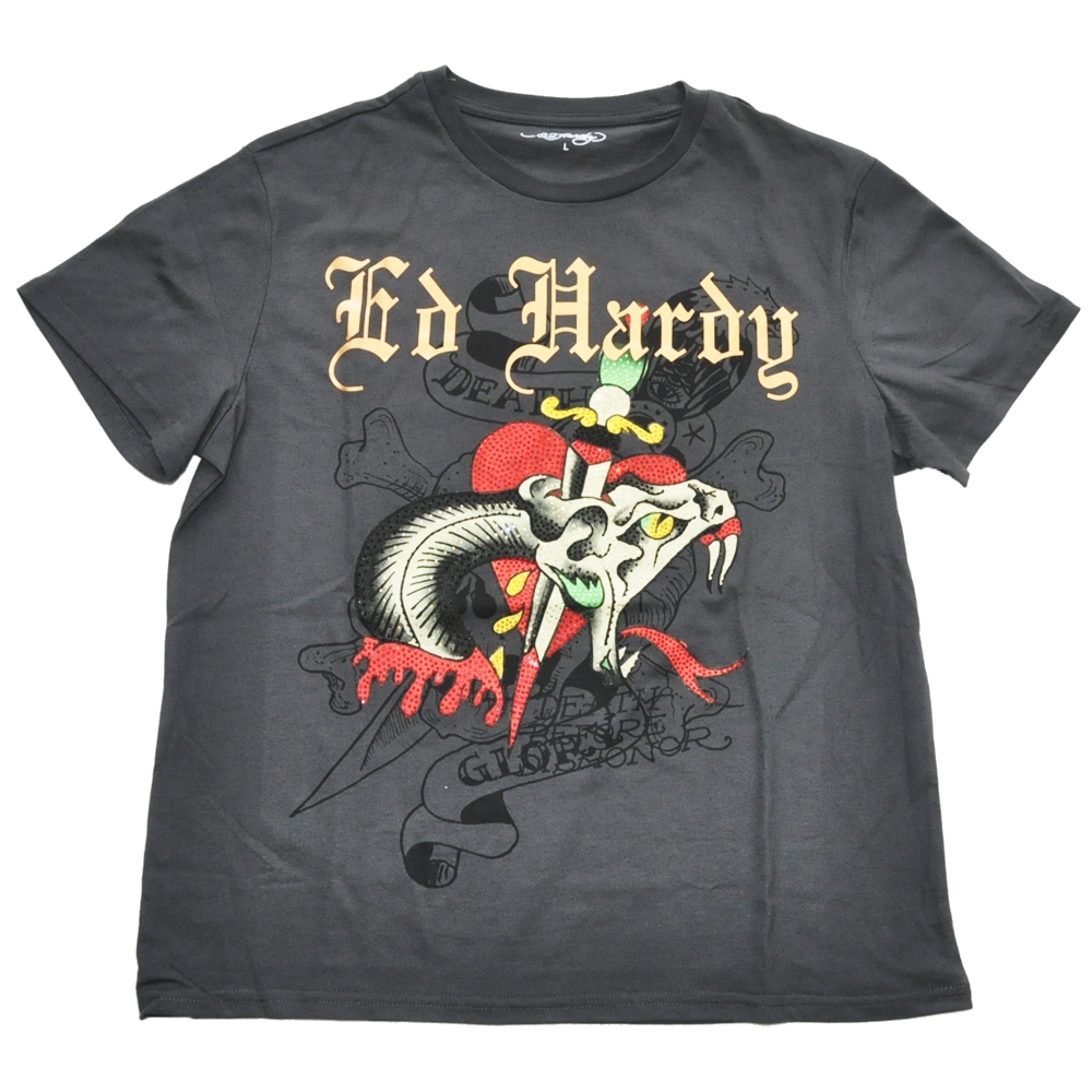 ED HARDY / エドハーディー SNAKE & KNIFE DEATH GLORY ZIRCONIA T-SHIRT L～XXL