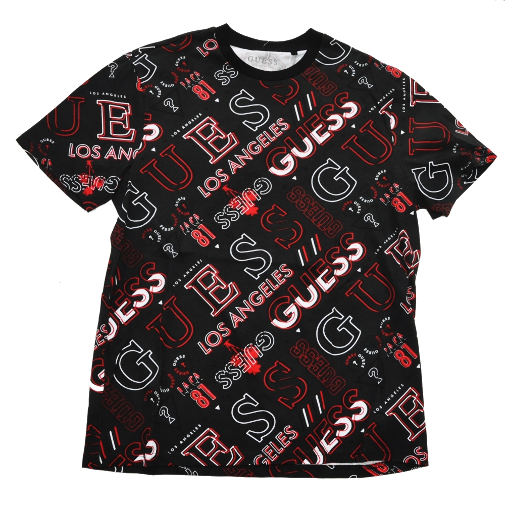 GUESS / ゲス GUESS LOGO MONOGRAM T-SHIRT BLACK L.XL