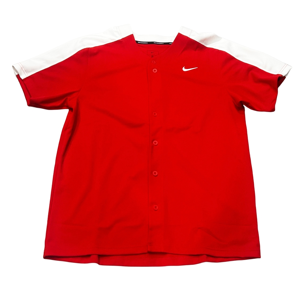 NIKE / ナイキ ONE SWOOSH LOGO BUTTON BASEBALL GAME SHIRT RED XL