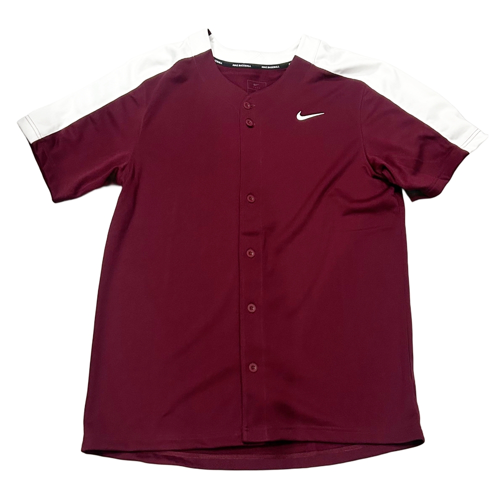 NIKE / ナイキ ONE SWOOSH LOGO BUTTON BASEBALL GAME SHIRT BURGUNDY L