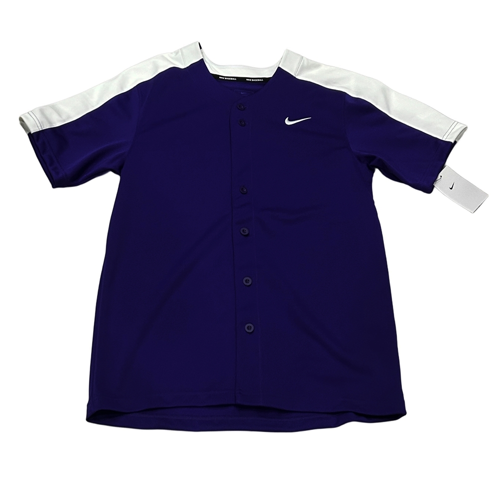 NIKE / ナイキ ONE SWOOSH LOGO BUTTON BASEBALL GAME SHIRT PURPLE M