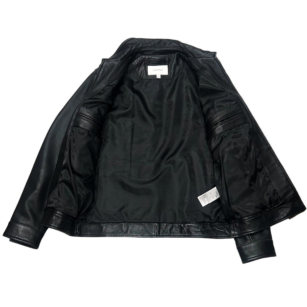 CALVIN KLEIN / カルバンクライン COLLARED SINGLE LEATHER RIDER JACKET BLACK S-3