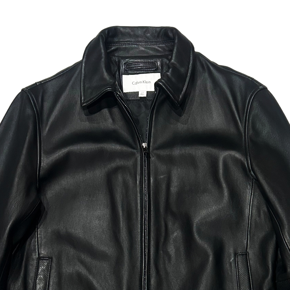 CALVIN KLEIN / カルバンクライン COLLARED SINGLE LEATHER RIDER JACKET BLACK S-4