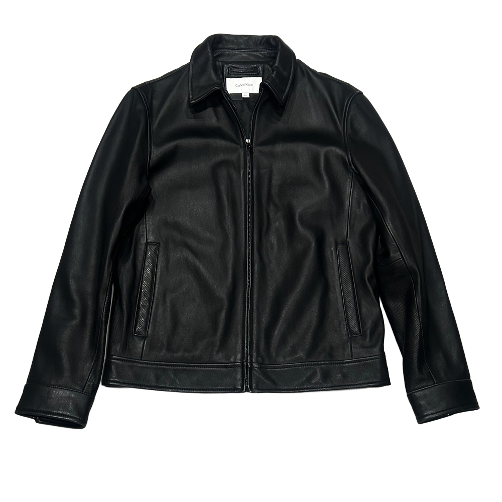 CALVIN KLEIN / カルバンクライン COLLARED SINGLE LEATHER RIDER JACKET BLACK S