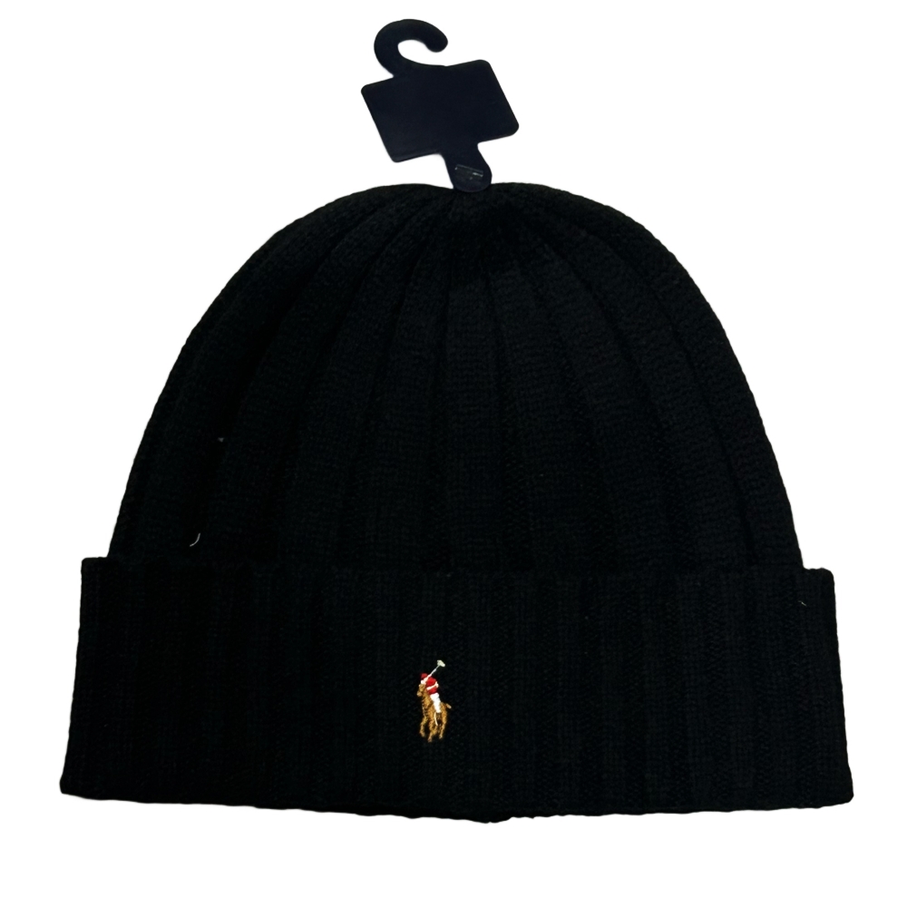 POLO RALPH LAUREN / ポロラルローレン ONE POINT PONY EMBROIDERY LOGO RIB BEANIE CAP BLACK