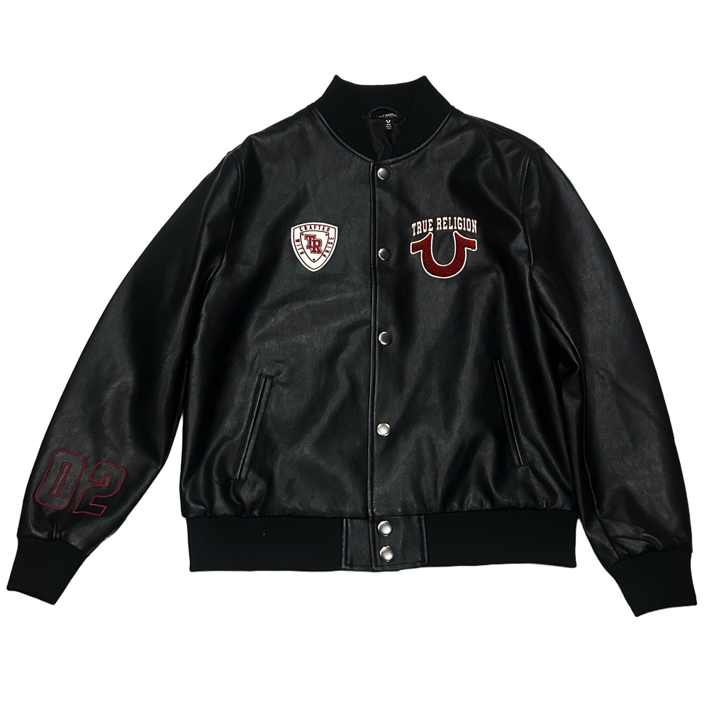 TRUE RELIGION / トゥルー レリジョン PU PATCH LOGO JACKET BLACK M
