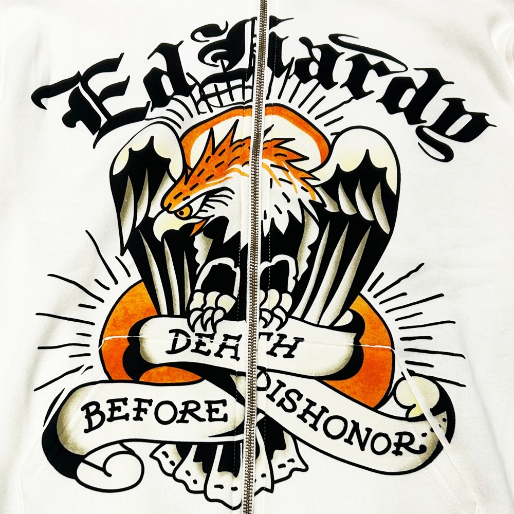 ED HARDY / エドハーディー DEATH BEFORE DISHONOR SWEAT HOODIE WHITE XL-4