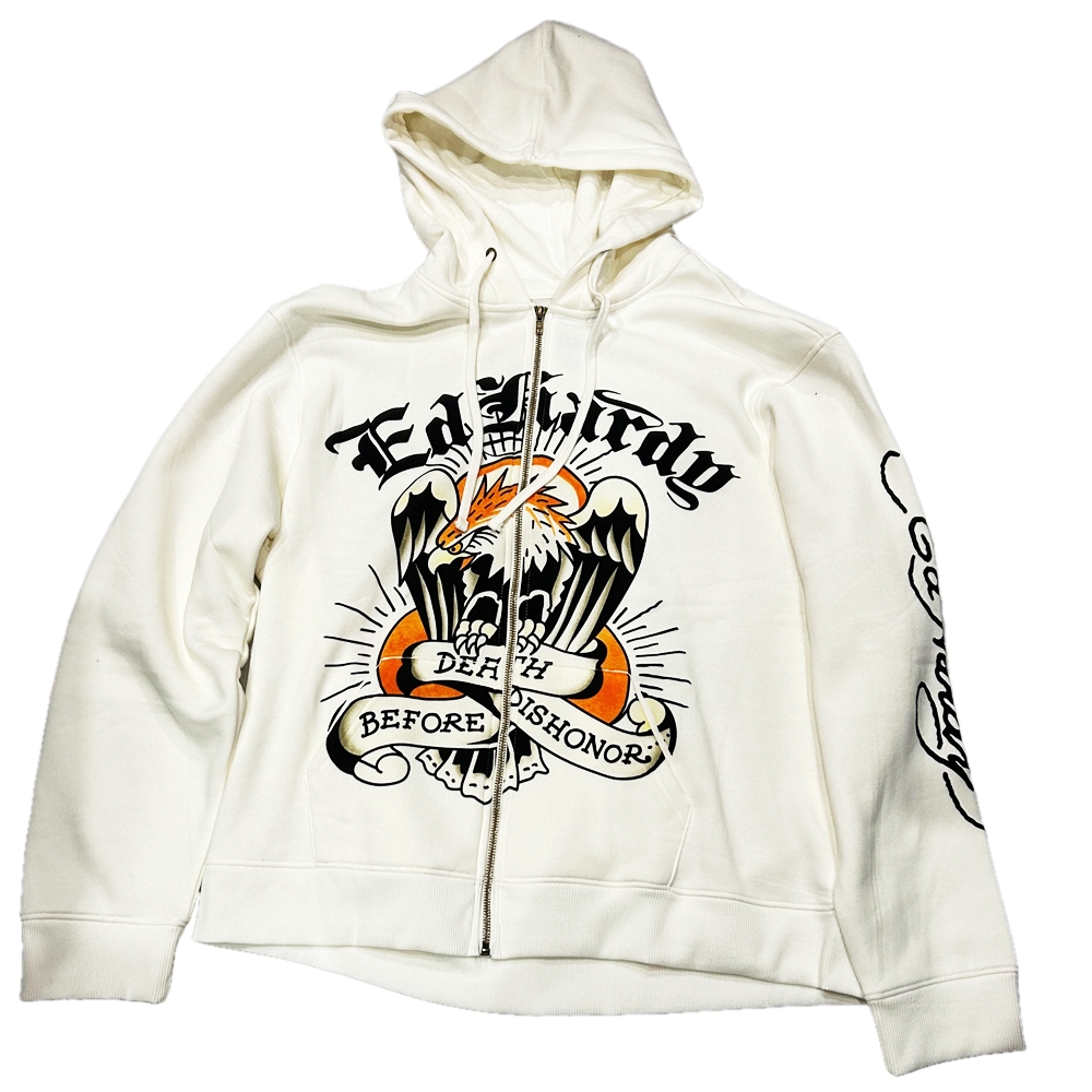 ED HARDY / エドハーディー DEATH BEFORE DISHONOR SWEAT HOODIE WHITE XL