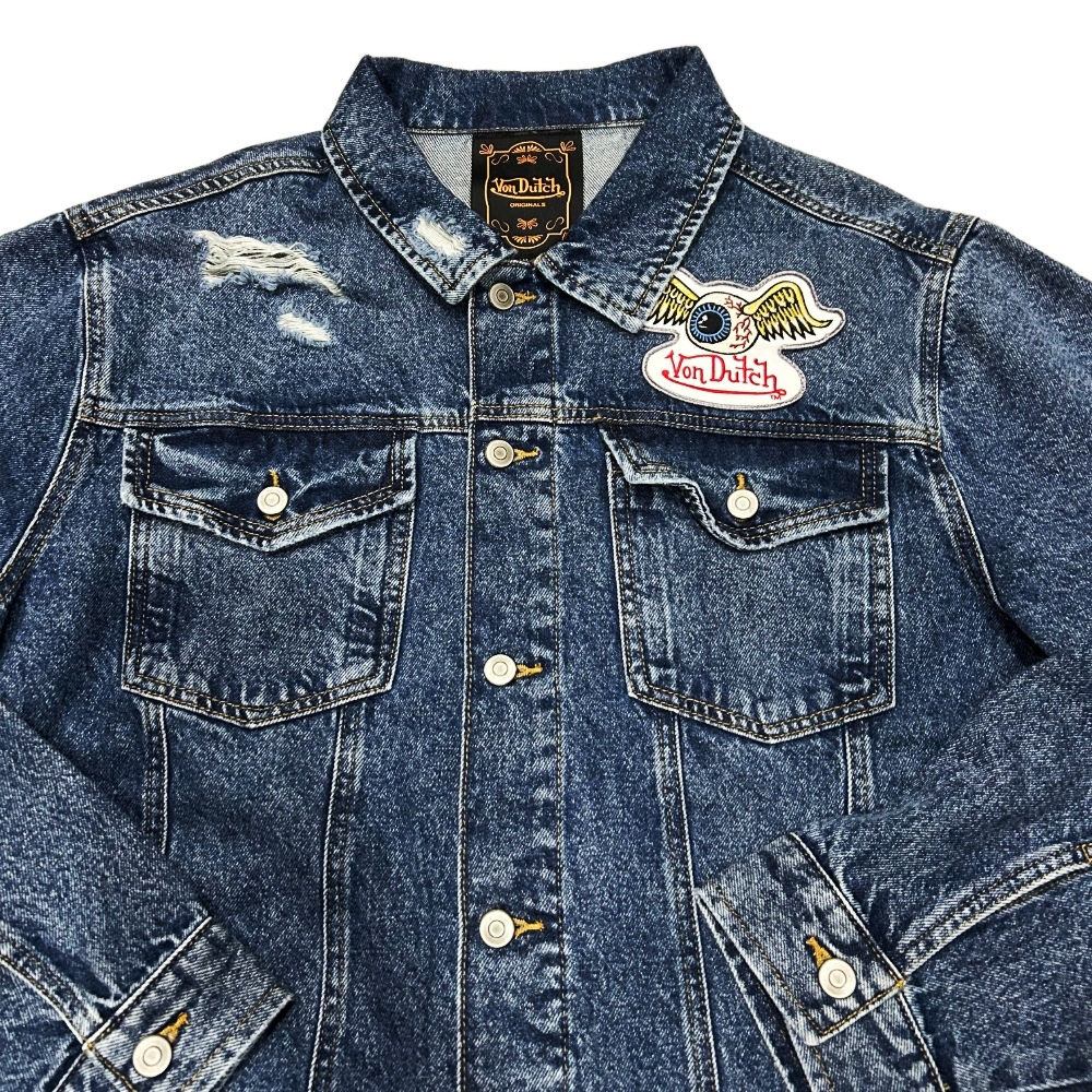 VON DUTCH / ヴォン・ダッチ PATCH CRUSH DENIM JACKET XL-5