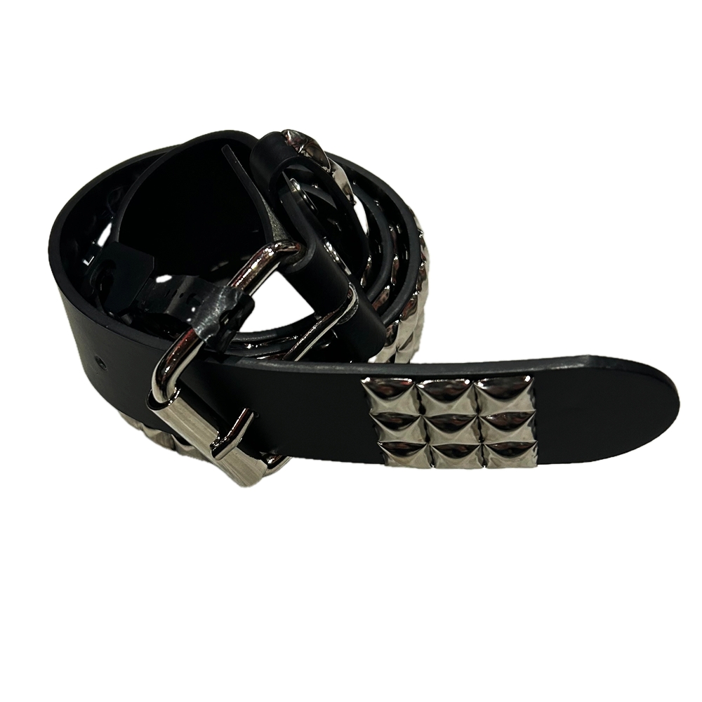NO BRAND / GENUINE LEATHER STUDDED BELT BLACK