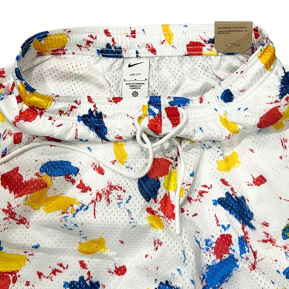NIKE / ナイキ PAINT SWOOSH STANDARD FIT MID THIGH LENGTH MESH SHORTS WHITE M-4