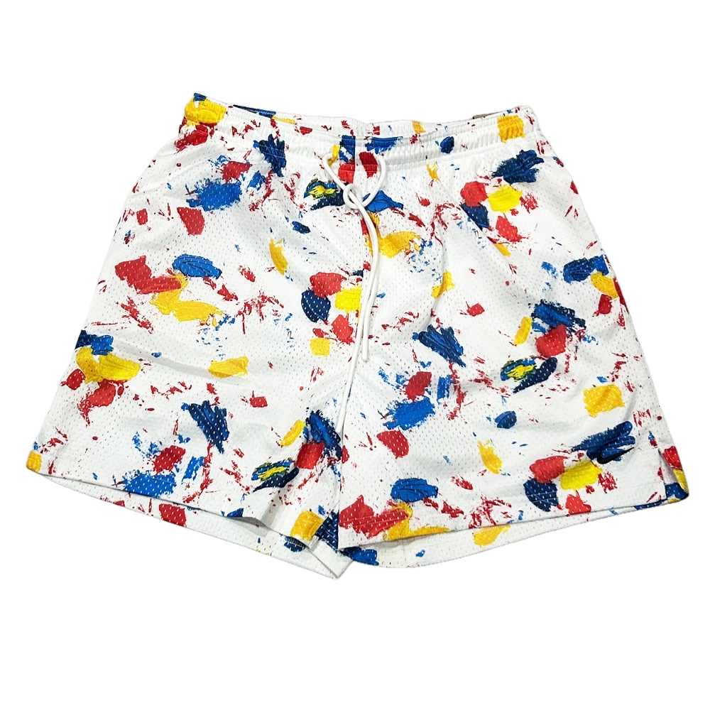 NIKE / ナイキ PAINT SWOOSH STANDARD FIT MID THIGH LENGTH MESH SHORTS WHITE M