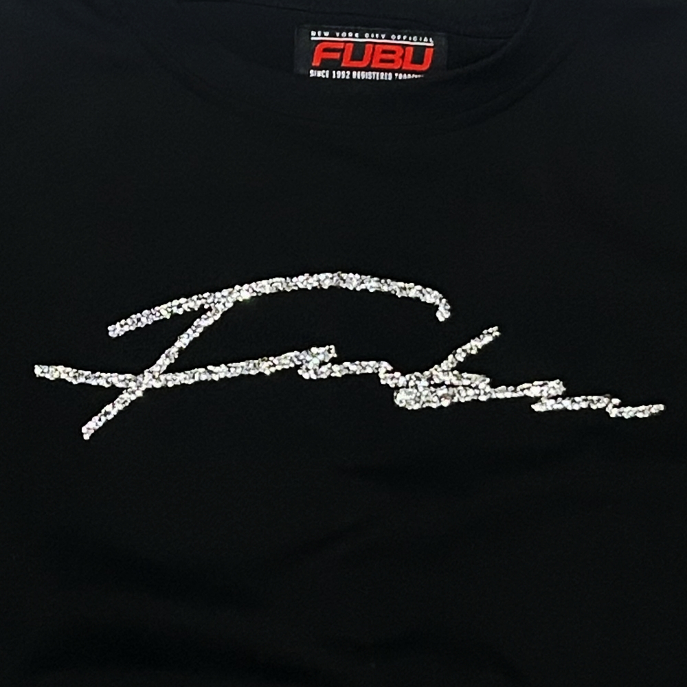 FUBU / フーブ RHINESTONE SCRIPT FUBU LOGO T-SHIRT BLACK M-4