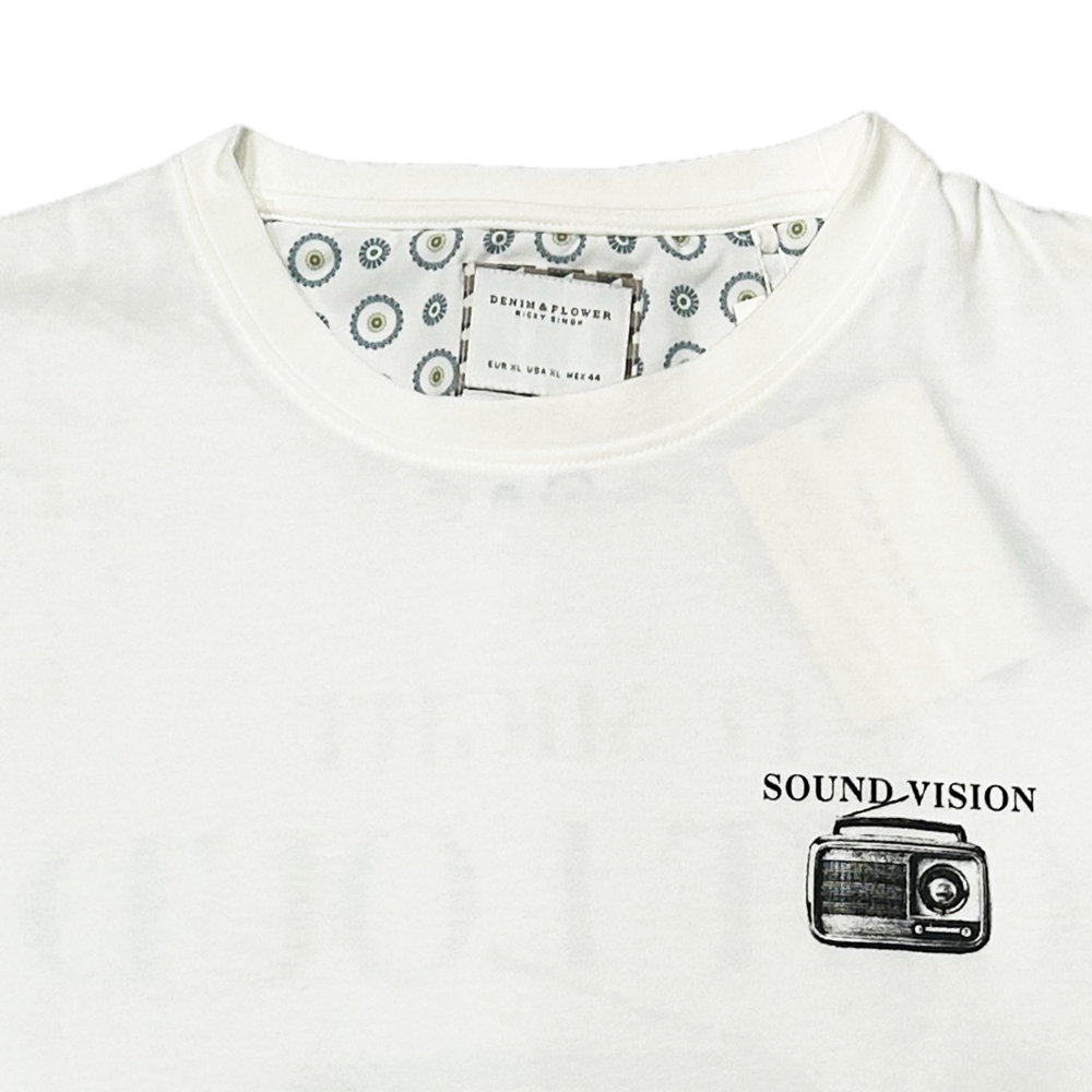 DENIM & FLOWER / RELAXED FIT SOUND VISION T-SHIRT WHITE XL-4