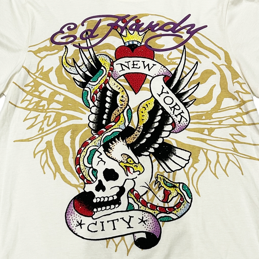 ED HARDY / エドハーディー ZIRCONIA NEW YORK CITY T-SHIRT WHITE L-3