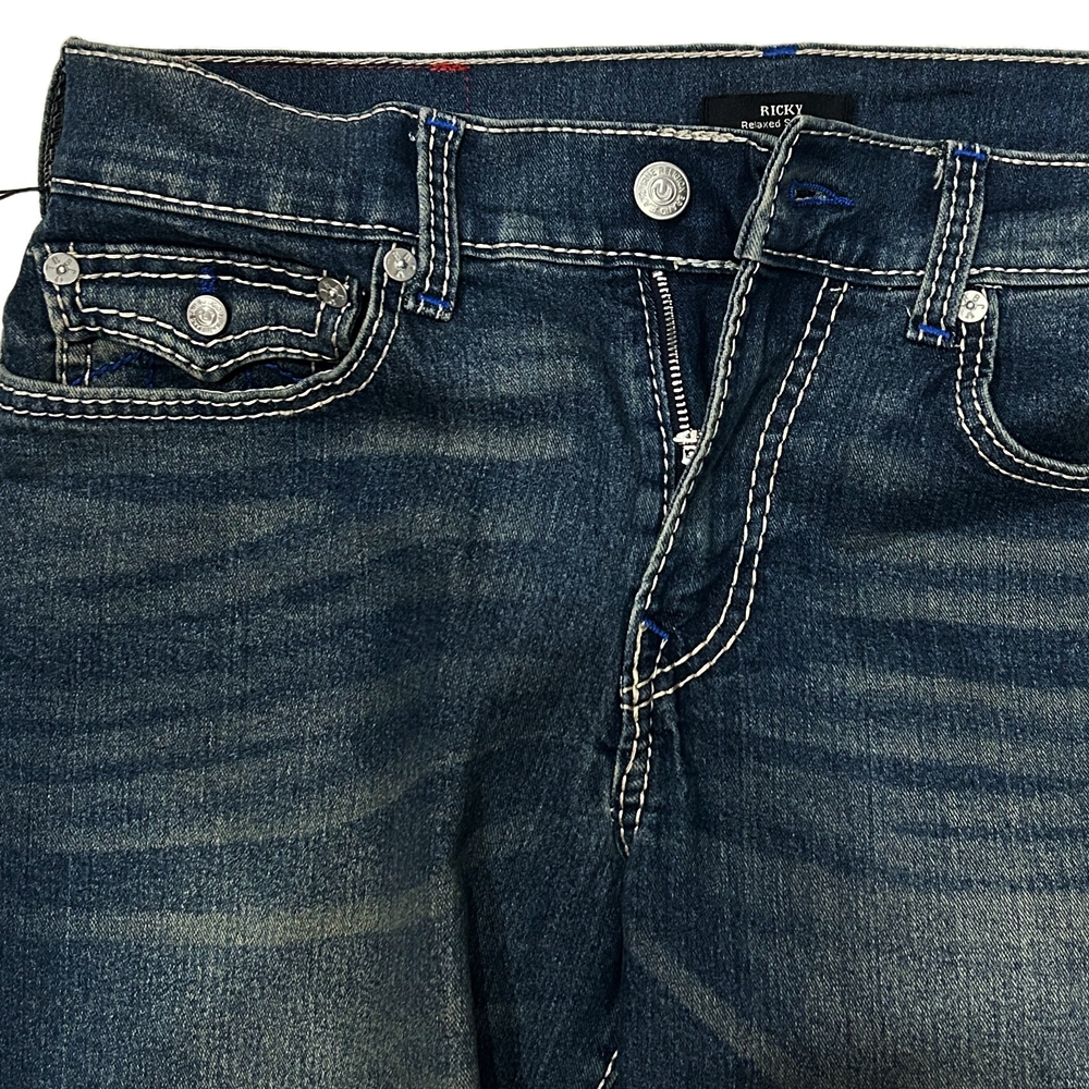 TRUE RELIGION / トゥルー レリジョン RICKY FLAP RELAXED STRAIGHT SHORT MEDIUM BLUE COMET WASH W34-4