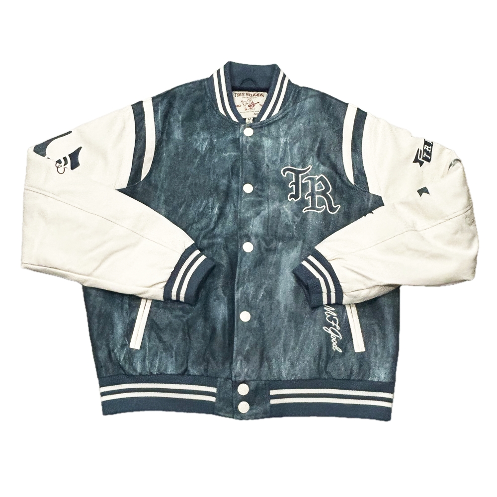 TRUE RELIGION / トゥルー レリジョン DENIM PRINT RETRO VARSITY JACKET L,XL-2
