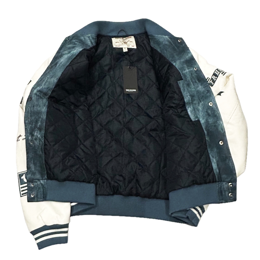 TRUE RELIGION / トゥルー レリジョン DENIM PRINT RETRO VARSITY JACKET L,XL-3