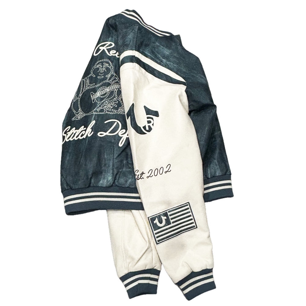 TRUE RELIGION / トゥルー レリジョン DENIM PRINT RETRO VARSITY JACKET L,XL-4